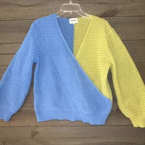 FRNCH Women's Blue and Green wrap Sweater